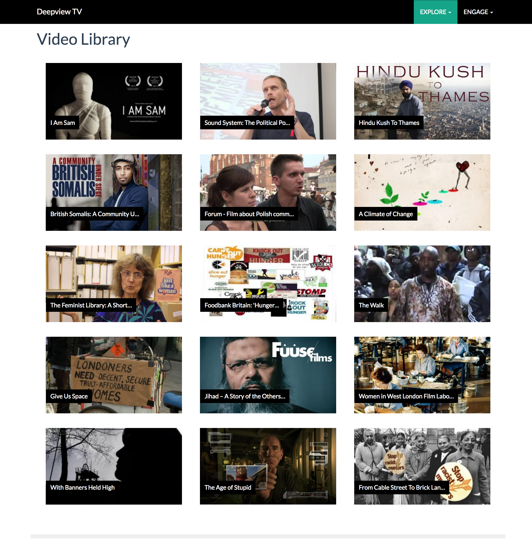 Sample screenshot of 'pre-alpha' test video library.